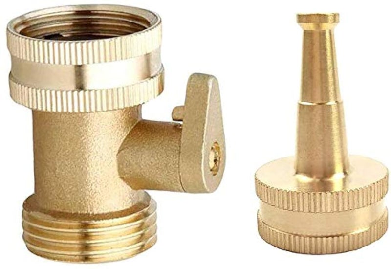 cozyou Heavy Duty Brass Jet Sweeper Sprayer Nozzle with Garden Hose Shut Off Valve Connectors - Image 1